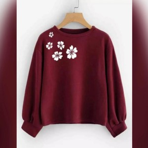 CLASSY SHOULDER FLOWER Tag Print Thick & Fleece Fabric Rib Sweatshirt for Winter sweatshirt Fashion Wear for Women / Girls