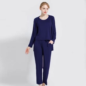 Plain Blue Three Pcs Full Sleeves Night Suit for her