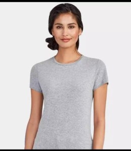 Plan grey Cotton Half Sleeves T Shirt For Women