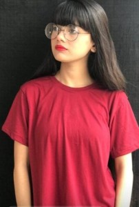 Plan Red Cotton Half Sleeves T Shirt For Women