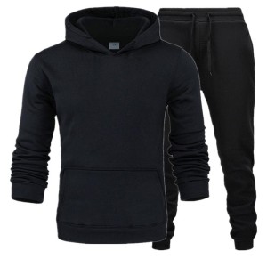 Plain Black Tracksuit With Hoodie and Trouser For Mens
