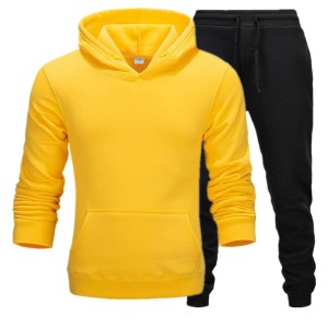 Plain Yellow Tracksuit With Hoodie and Trouser For Mens