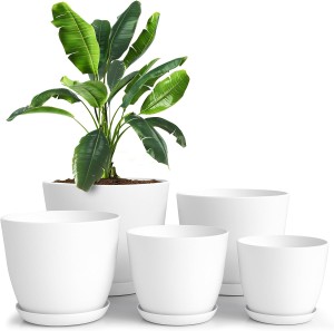 Plant Pots Indoor with Drainage - 7/6.6/6/5.3/4.8 Inches Home Decor Flower Pots - Pack of 5 Plastic Planters for Indoor Plants, Cactus, Succulents Pot