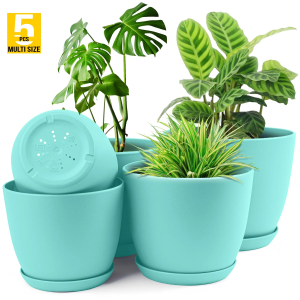 Plant Pots Indoor With Drainage - Pack Of 5 Decorative Flower Pots For Indoor Plants Without Plants