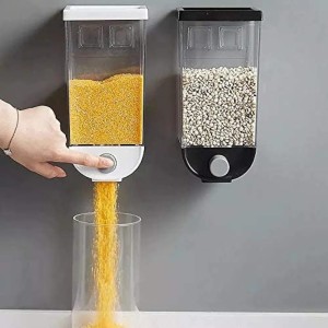 Plastic Wall Mounted Grain Cereal Dispenser Single Dry Food Snack Storage Box For Kitchen Food Storage (Clear, 1500ml)