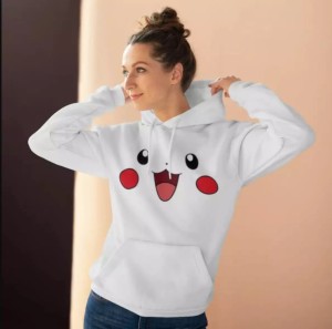 Pokemon Pichachu Printed Pullover White Hoodie for women