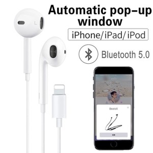 Pop-Up Window Bluetooth Wired Lightning Jack Handsfree Compatible with iPhone 7,7 Plus,8,8 Plus, X,XS,XR,11,11 Pro Max,12