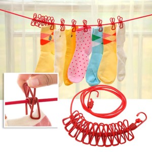 Portable Elastic Clothes Rope with Clips