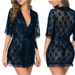 Pretty Wrap 2-Pcs Net Bridal Nightwear with Silk Panty For Girls and Women - BLUE