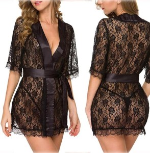 Pretty Wrap 2-Pcs Net Bridal Nightwear with Silk Panty For Girls and Women - BLACK
