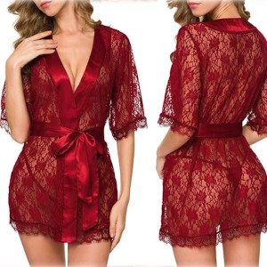 Pretty Wrap 2-Pcs Net Bridal Nightwear with Silk Panty For Girls and Women - MAROON