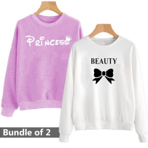 Princes printed Winter Season Pack of 2 Pullover Sweatshirts for Women's/Girls.