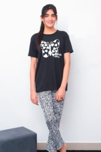 Printed Night Dress Tshirt and Trouser For Her 