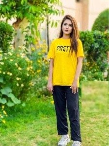 Yellow Pretty Printed Night Dress Tshirt and Trouser For Her By Hk Outfits
