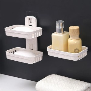 Punch-Free Soap Dish Wall Mounted Double Layer Suction Cup Wall Hanging Soap Rack Bathroom Kitchen Storage Box