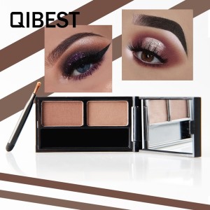 QIBEST Two Colors Double-Effect Eyebrow Powder with Brush and Makeup Mirror,Waterproof And Sweat Proof eyebrow cream, Durable And Easy To Color