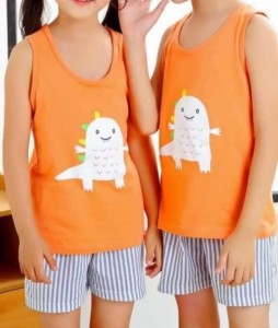 Orange Sando and Grey Short Kids Night Dress By Hk Outfits