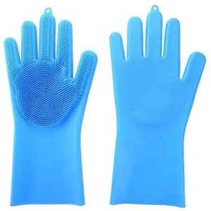 Reusable Magic Dish washing Gloves with scrubber, Silicone Cleaning Scrub Gloves for Wash Dish Car Washing Kitchen Bathroom Multipurpose Usage (1