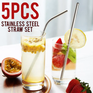Reusable Stainless Steel Metal Straws (2 Straight & 2 Bent with 1 Brush) Steel Straws for Kids & Adults