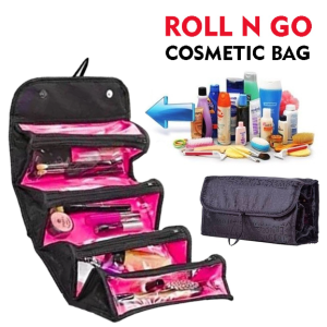 Roll N Go Travel Cosmetic Bag, Easy Roll Up, Brush Lipstick Paste Tube Makeup Tools Toiletry Organizer, Cosmetic Storage Bag