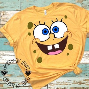 Round Neck Trendy T Shirts Sponge bob Printed Yellow T shirt