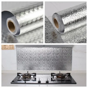 Self Adhesive Silver Aluminium Foil Sticker Sheet Roll for Kitchen - Size 40×200cm  Oil Proof Waterproof Aluminium Silver Sheet