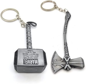 Set Of 2 Big Sizes Metal Thor Hammer & Axe Stormbreaker Keychain Key Holder For Marvel Lovers
