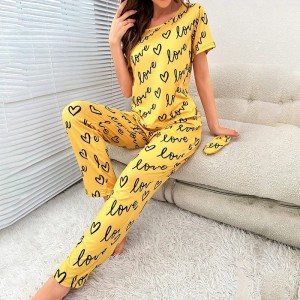 Yellow Love Printed Half Sleeves Tshirt and Pajama Home Wear