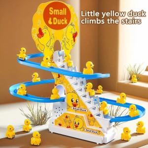 Small Ducks Climbing Toys, Electric Ducks Chasing Race Track Game Set, Playful Roller Coaster Toys with 3 Duck LED Flashing Lights & Music Button, Fun