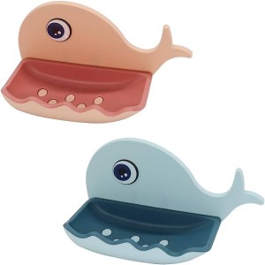 Soap Holder Whale Shaped Drain Soap Holder With Hole Wall Mounted Shelf Soaps Dishes Adhesive Double Layer Toilet Bathroom Accessories