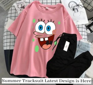SpongeBob Printed Pink T-Shirt and a black Trouser For Girls and Women