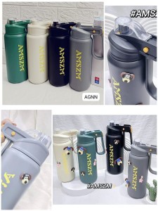 Stainless Steel Water Bottle Double Layer Thermos Cup Portable Tea Leak Bounce Cover Outdoor Sports Office Water Cup