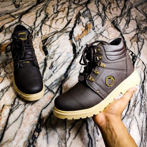 Men's Low Top Brown Boot Shoes / Dark Brown Long Boot Shoes