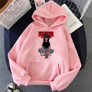 Stranger things printed Pink  pullover hoodie for women