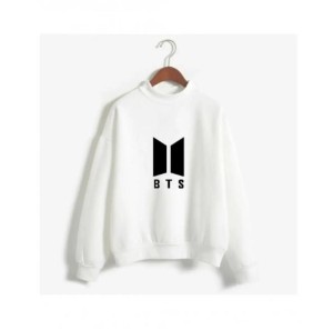 Stylish BTS LOGO PRINT Tag Print Thick & Fleece Fabric Rib Sweatshirt for Winter sweatshirt Fashion Wear for Women / Girls