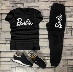 Stylish Summer Barbie Printed Tracksuit For Girls & Womens - Soft and Comfortable Fabric Black T Shirt & Black Trouser Tracksuit
