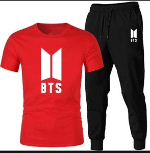 Summer Collection BTS Printed Red T shirt and Black Trouser