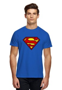 Summer Collection T Shirt Smart Fit Super Man Print O-Neck Half Sleeves Trendy Blue T Shirt For Men