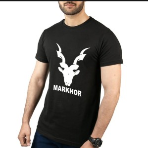 Summer Half Sleeves Markhor Printed Black T shirt For Men