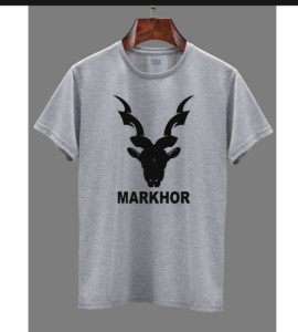 Summer Half Sleeves Markhor Printed Grey T shirt For Men