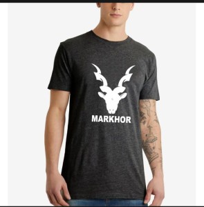Summer Half Sleeves Markhor Printed Charcoal T shirt For Men