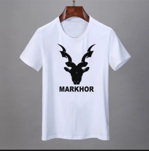 Summer Half Sleeves Markhor Printed White T shirt For Men