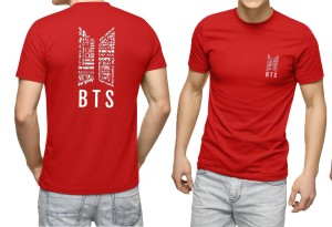 Summer Round Neck Half Sleeves Front And Back BTS Printed Red T Shirts For Men N Boys