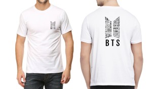 Summer Round Neck Half Sleeves Front And Back BTS Printed White T Shirts For Men N Boys