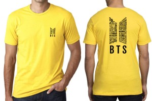 Summer Round Neck Half Sleeves Front And Back BTS Printed Yellow T Shirts For Men N Boys