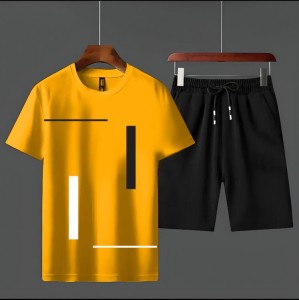 Summer Tracksuit Men's Vertical Stripes Amazing Smart Fit yellow T-Shirts And Black shorts Soft & Comfy Fabric For Men And Boys