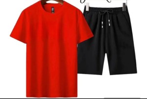 Summer Tracksuit Plain In red T shirt And Black shorts Soft & Comfy Fabric Summer Printed Tracksuit