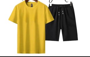 Summer Tracksuit Plain In Yellow T shirt And Black shorts Soft & Comfy Fabric Summer Printed Tracksuit