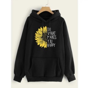 Sunflower Printed Pullover black Hoodie