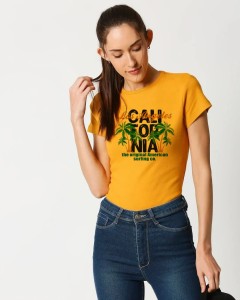 T Shirt Trendy California Printed in Yellow Shirt Design Summer Shirt Half Sleeve for Girls & Women